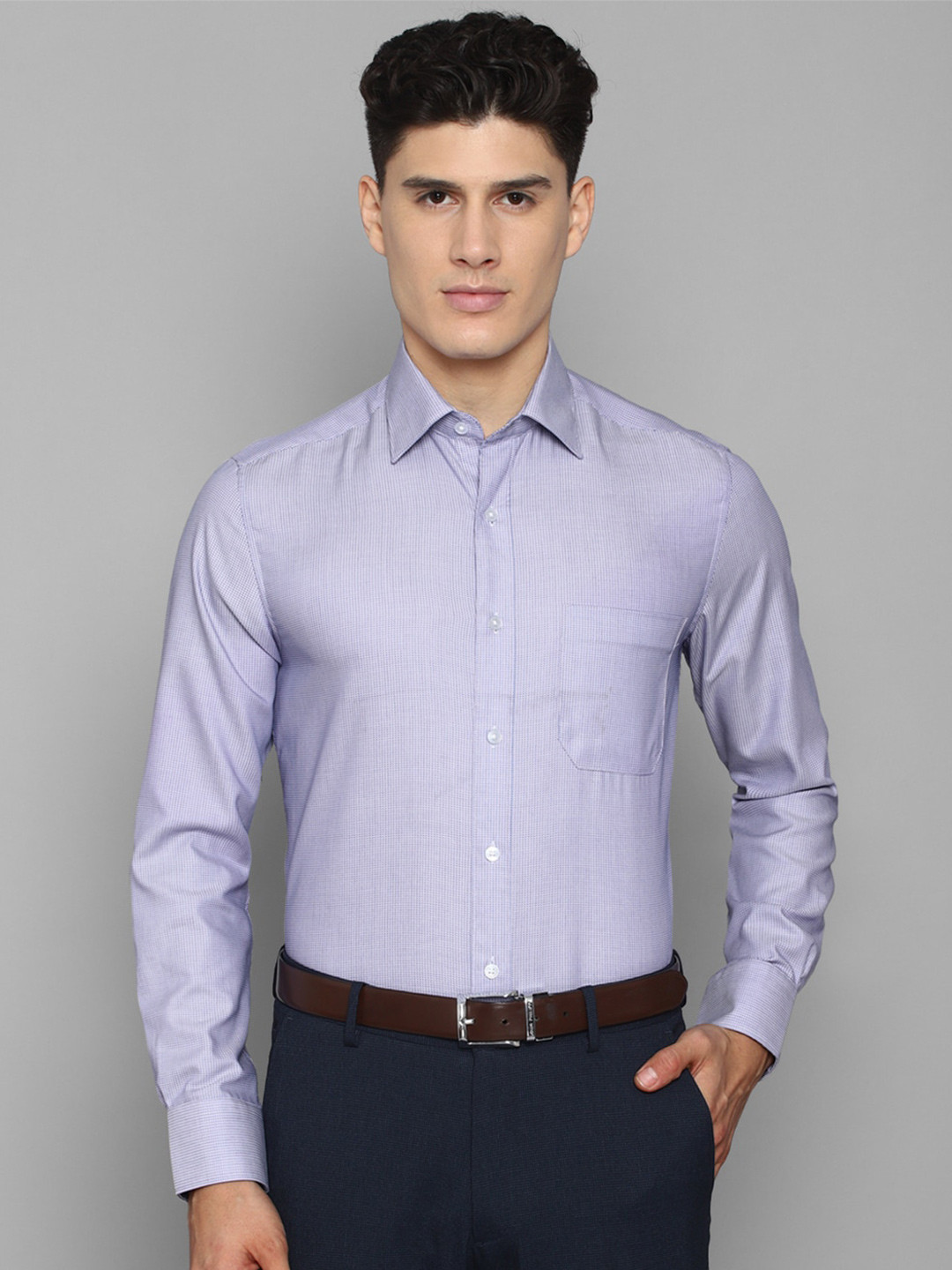 

Louis Philippe Men Cotton Micro Checks Printed Formal Shirt, Blue