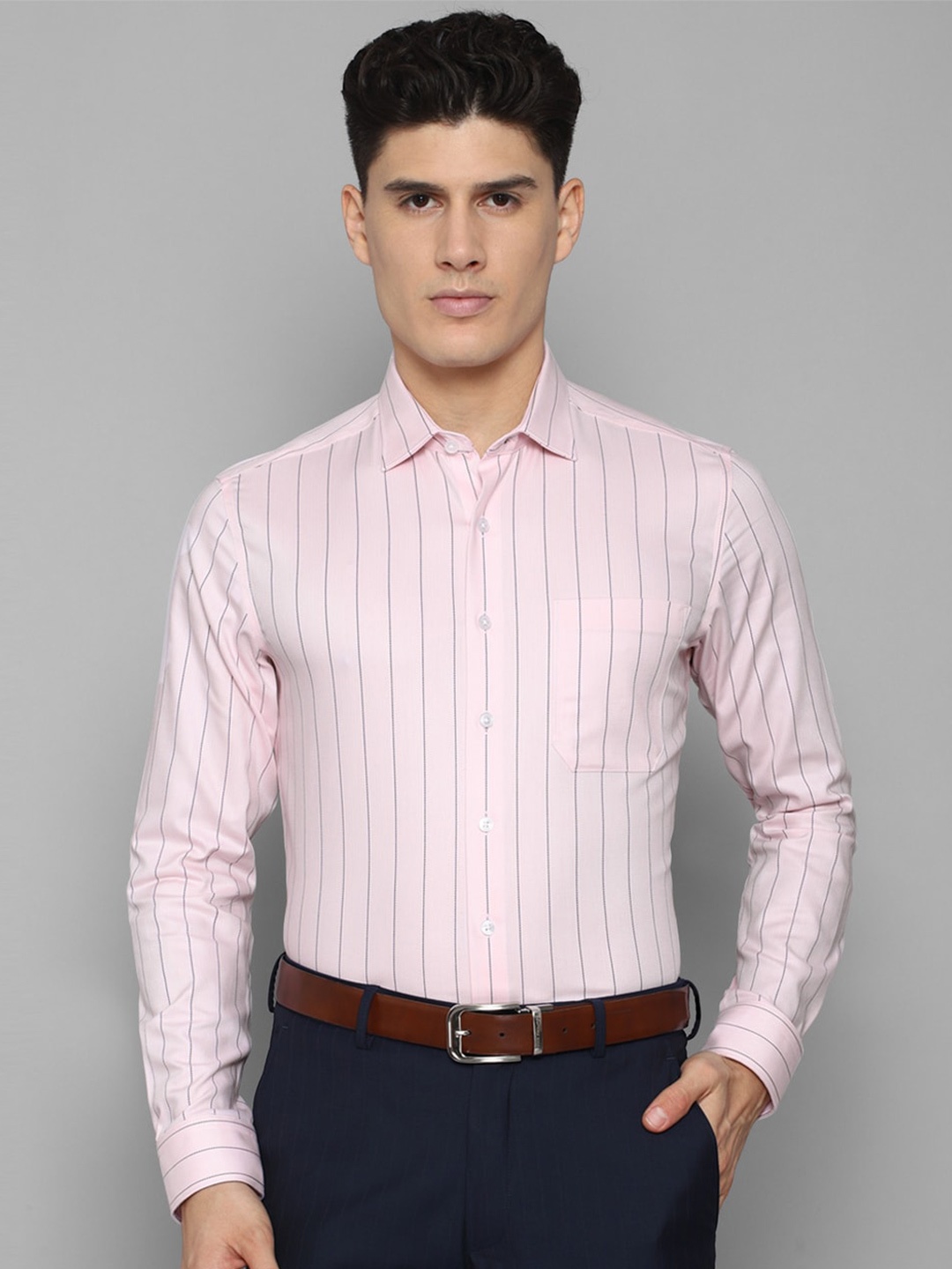 

Louis Philippe Men Slim Fit Striped Formal Cotton Shirt, Pink