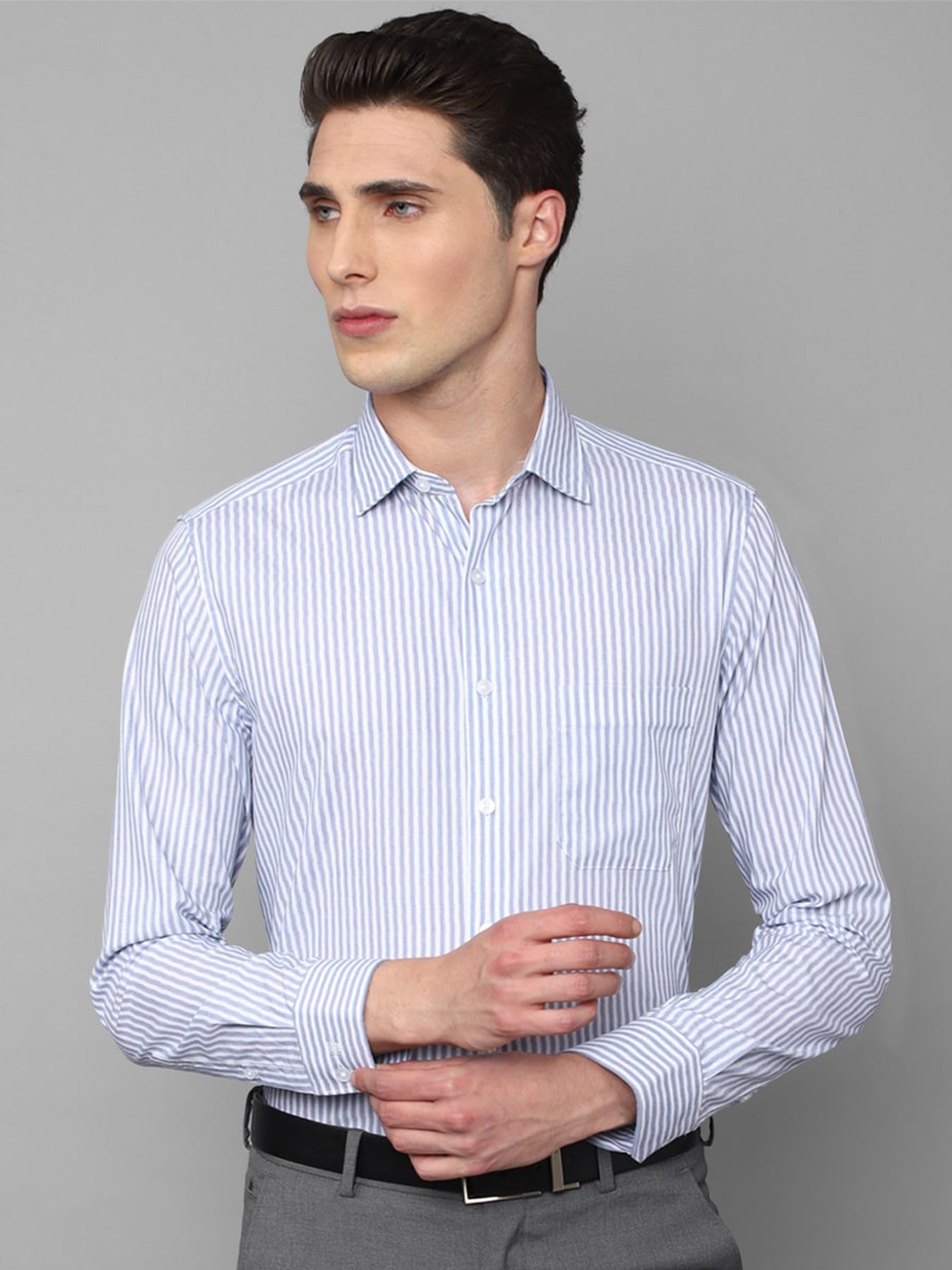 

Louis Philippe Men Slim Fit Striped Formal Cotton Shirt, Blue