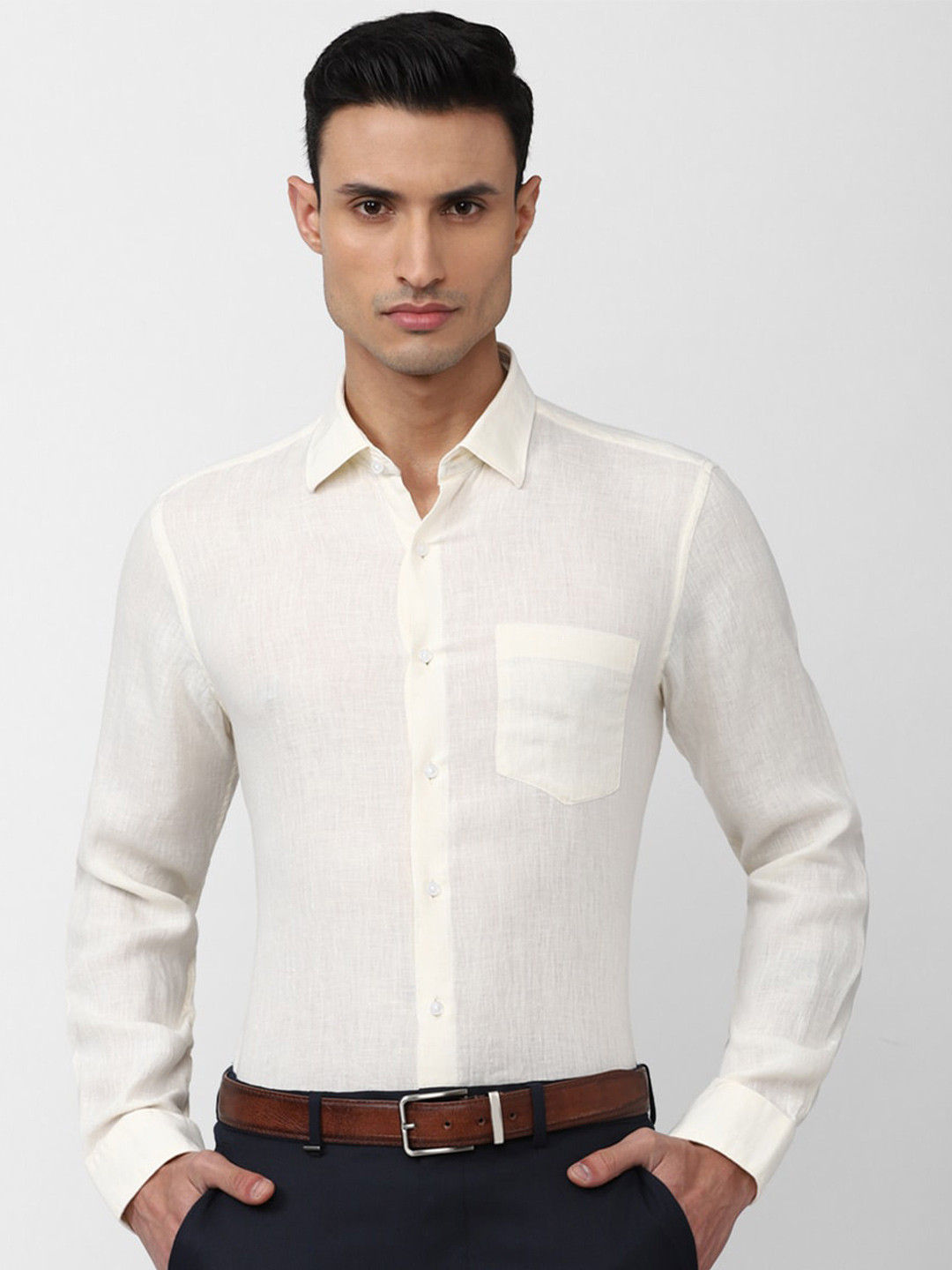 

Van Heusen Men Linen Slim Fit Formal Shirt, Cream