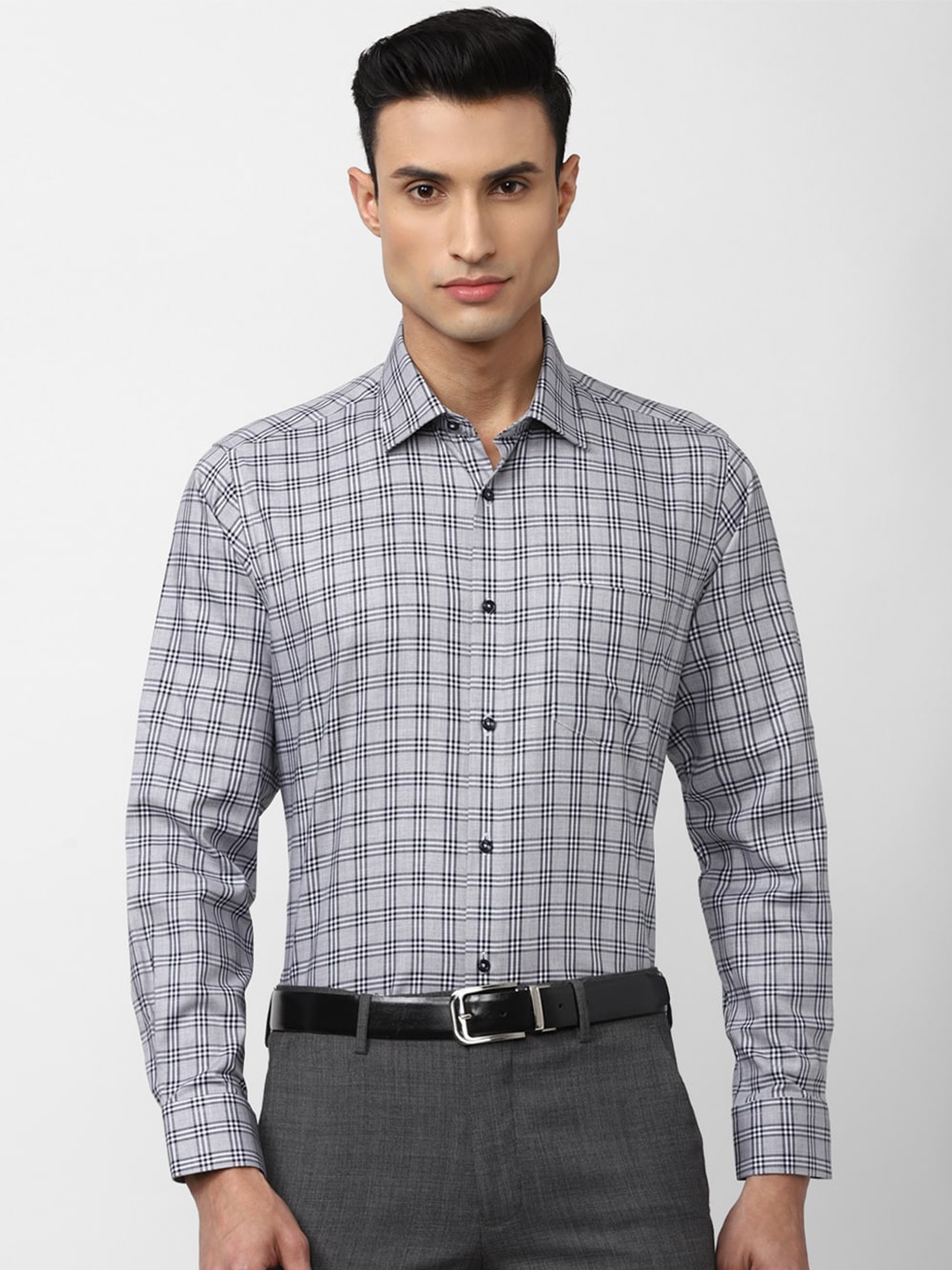 

Van Heusen Men Checked Cotton Formal Shirt, Grey