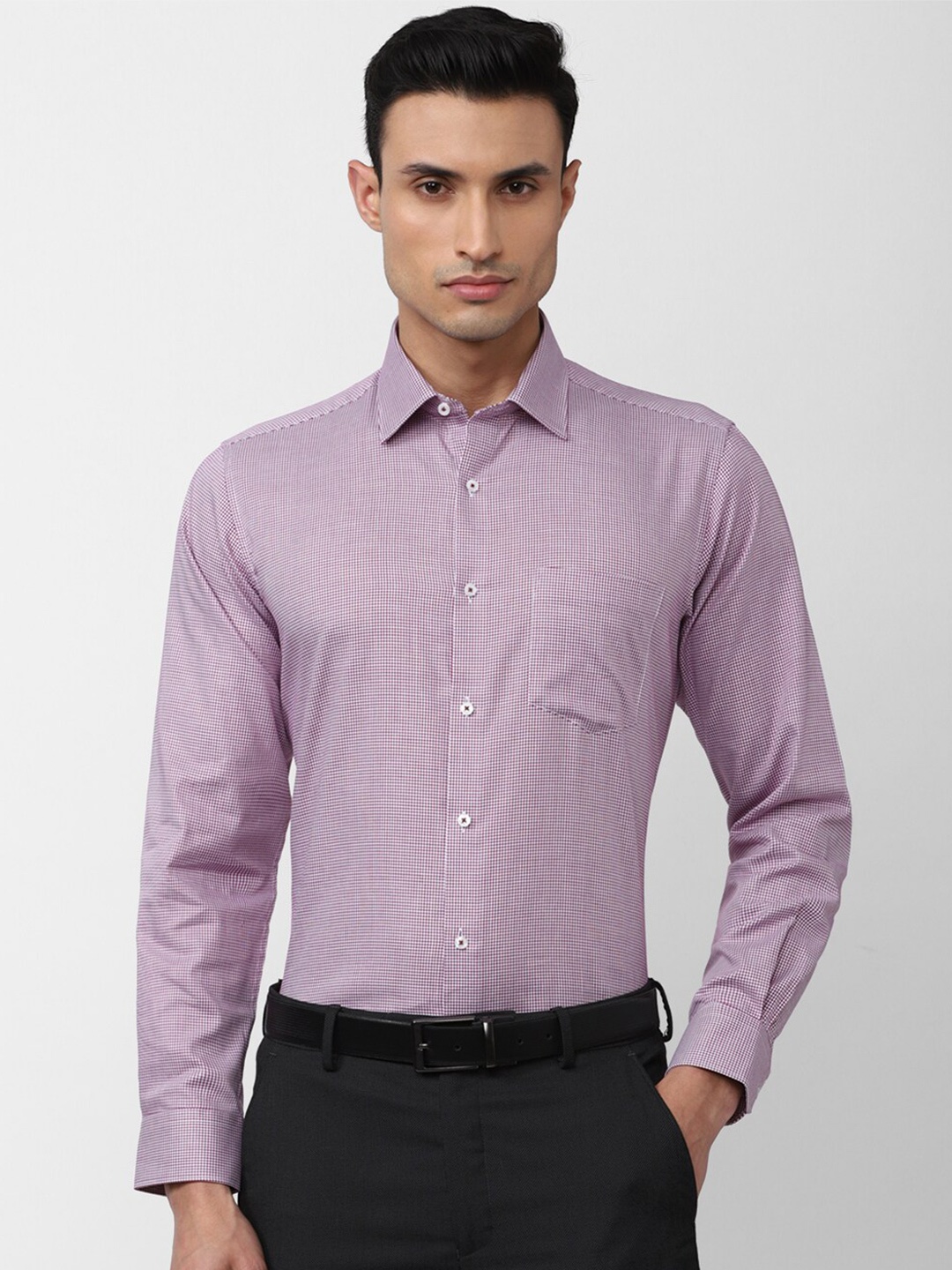 

Van Heusen Men Checked Pure Cotton Formal Shirt, Pink