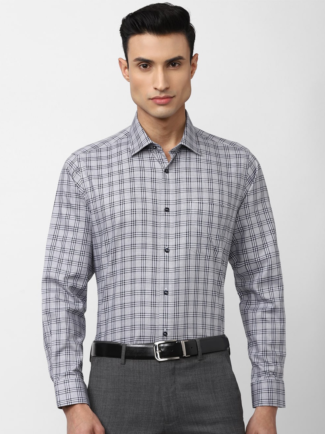 

Van Heusen Men Checked Formal Cotton Shirt, Grey