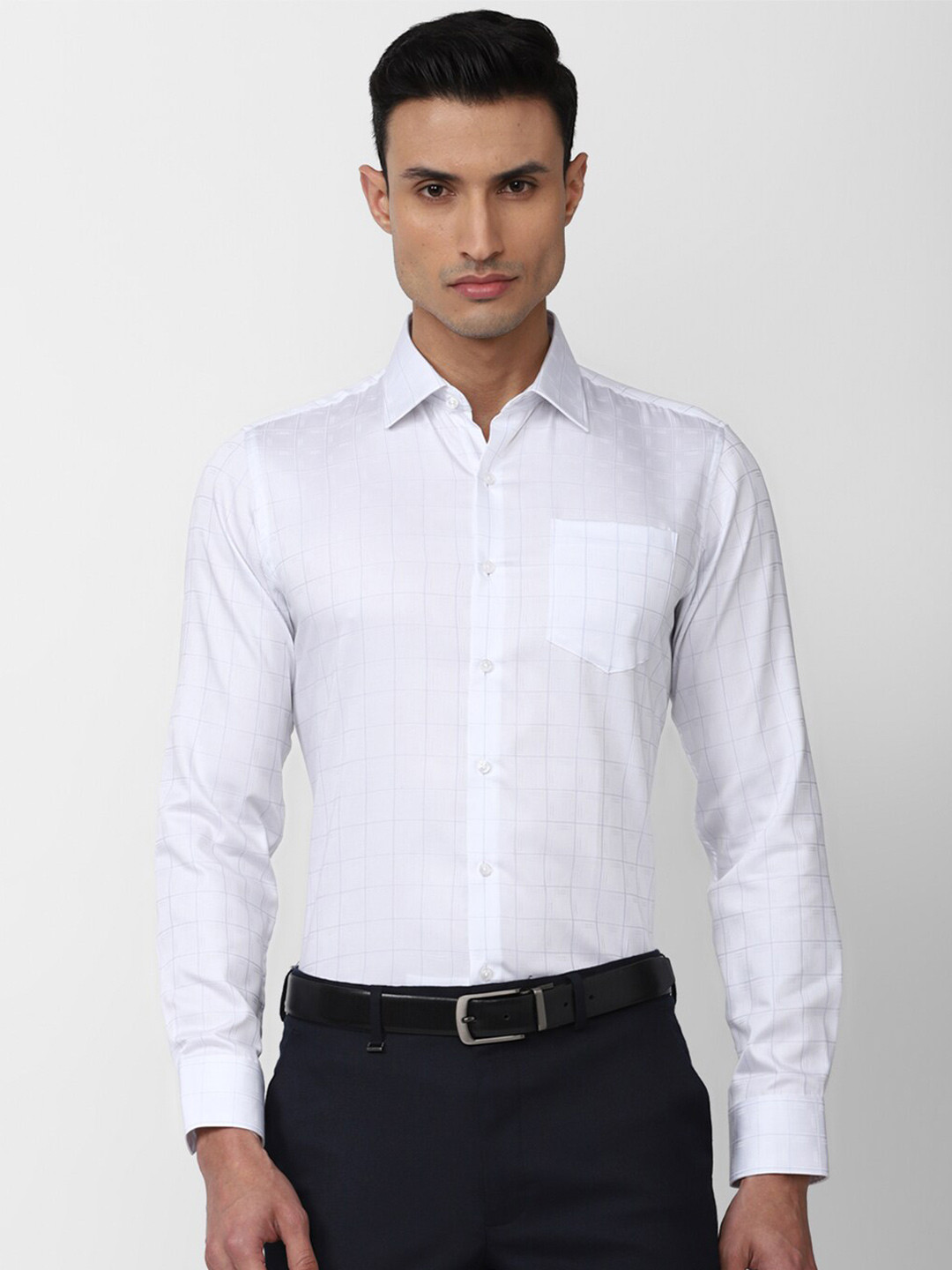 

Van Heusen Men Slim Fit Checked Formal Cotton Shirt, White