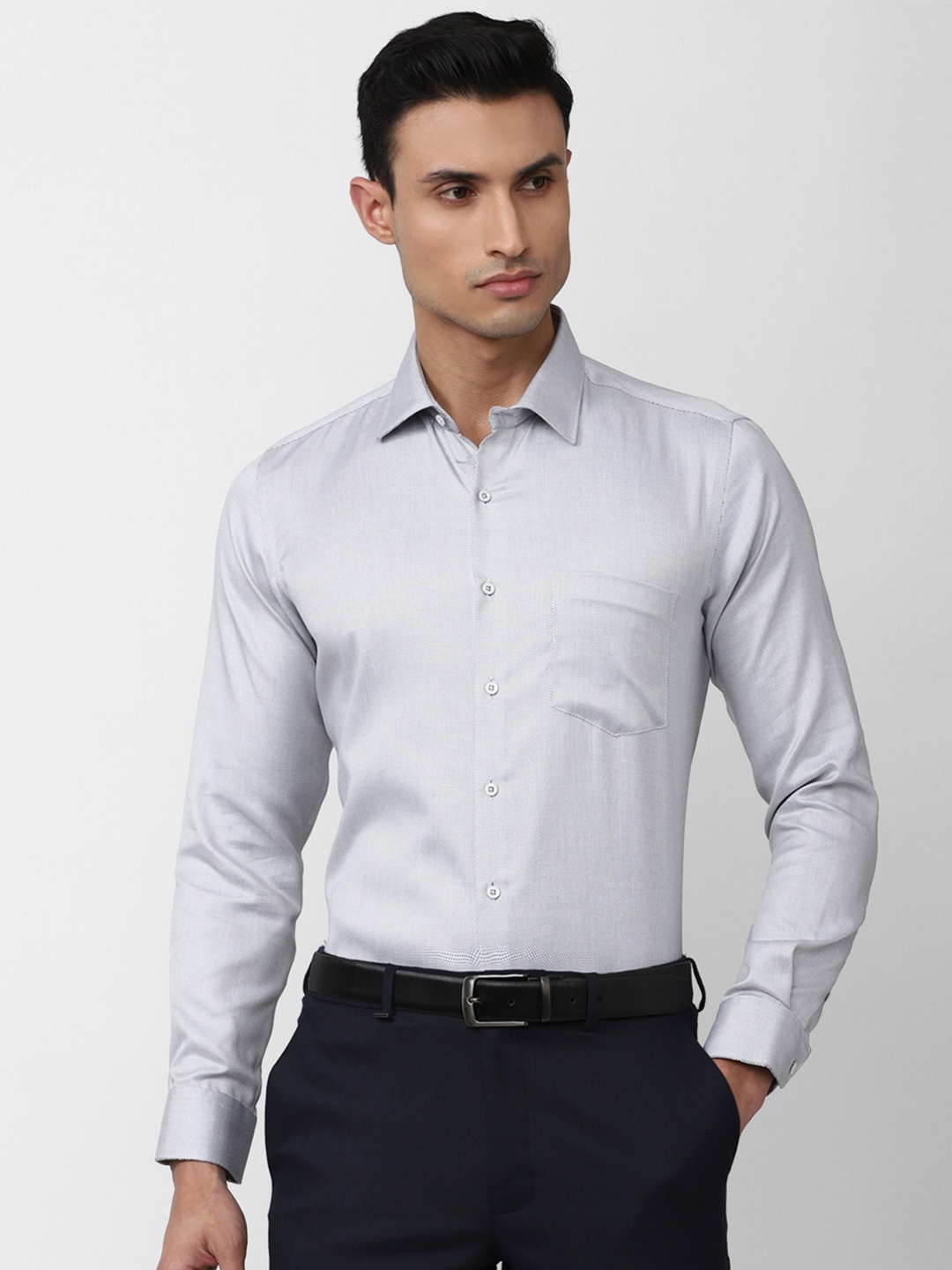 

Van Heusen Men Slim Fit Micro Checks Formal Cotton Shirt, Grey