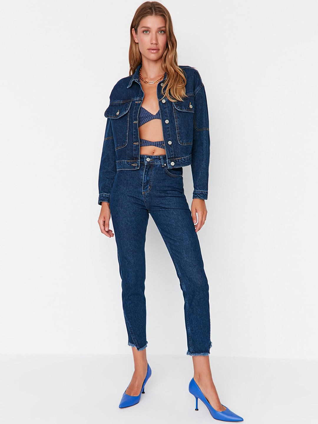 

Trendyol Women Cotton Jeans, Blue