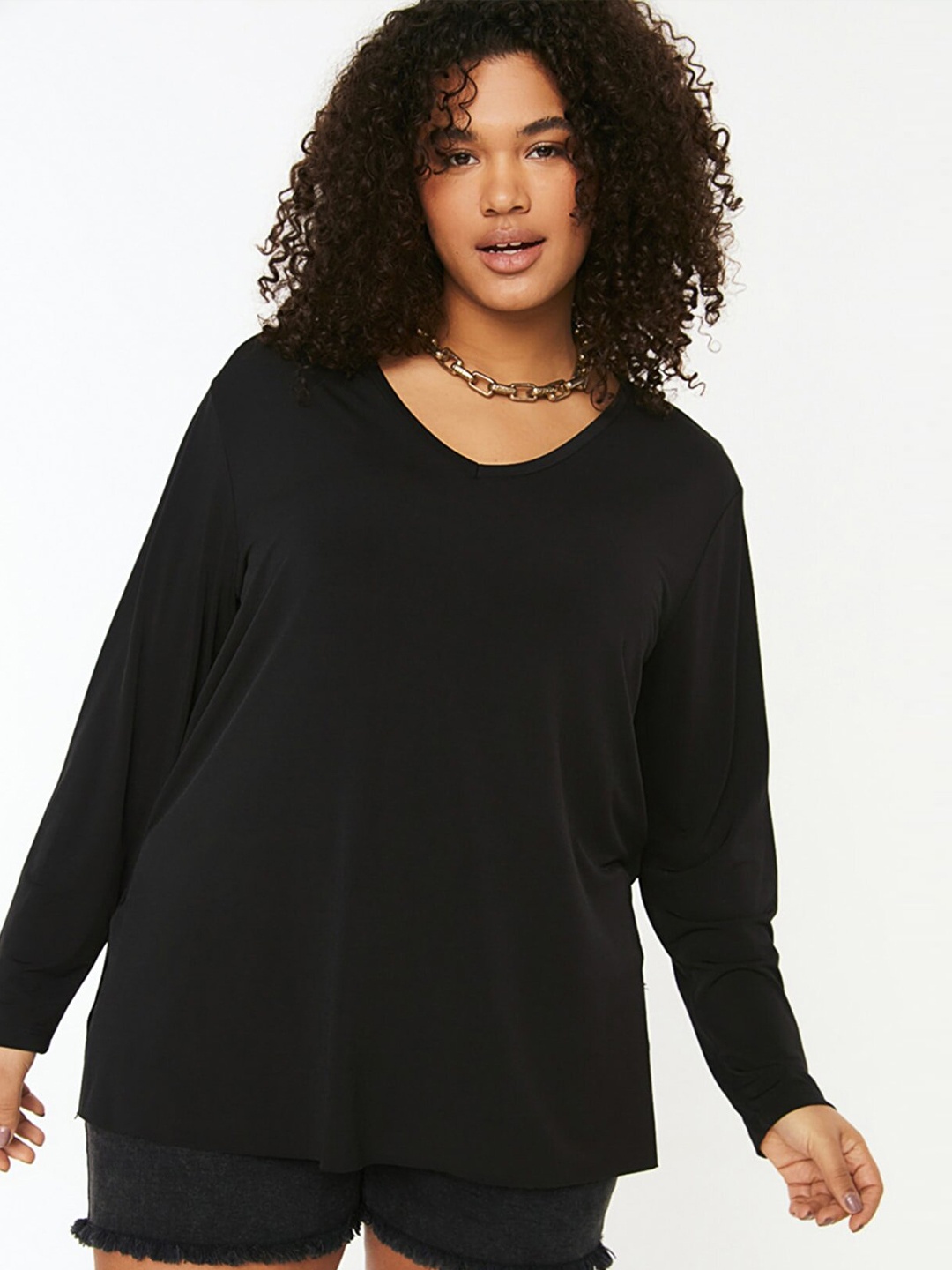 

Trendyol V Neck Longline Top, Black