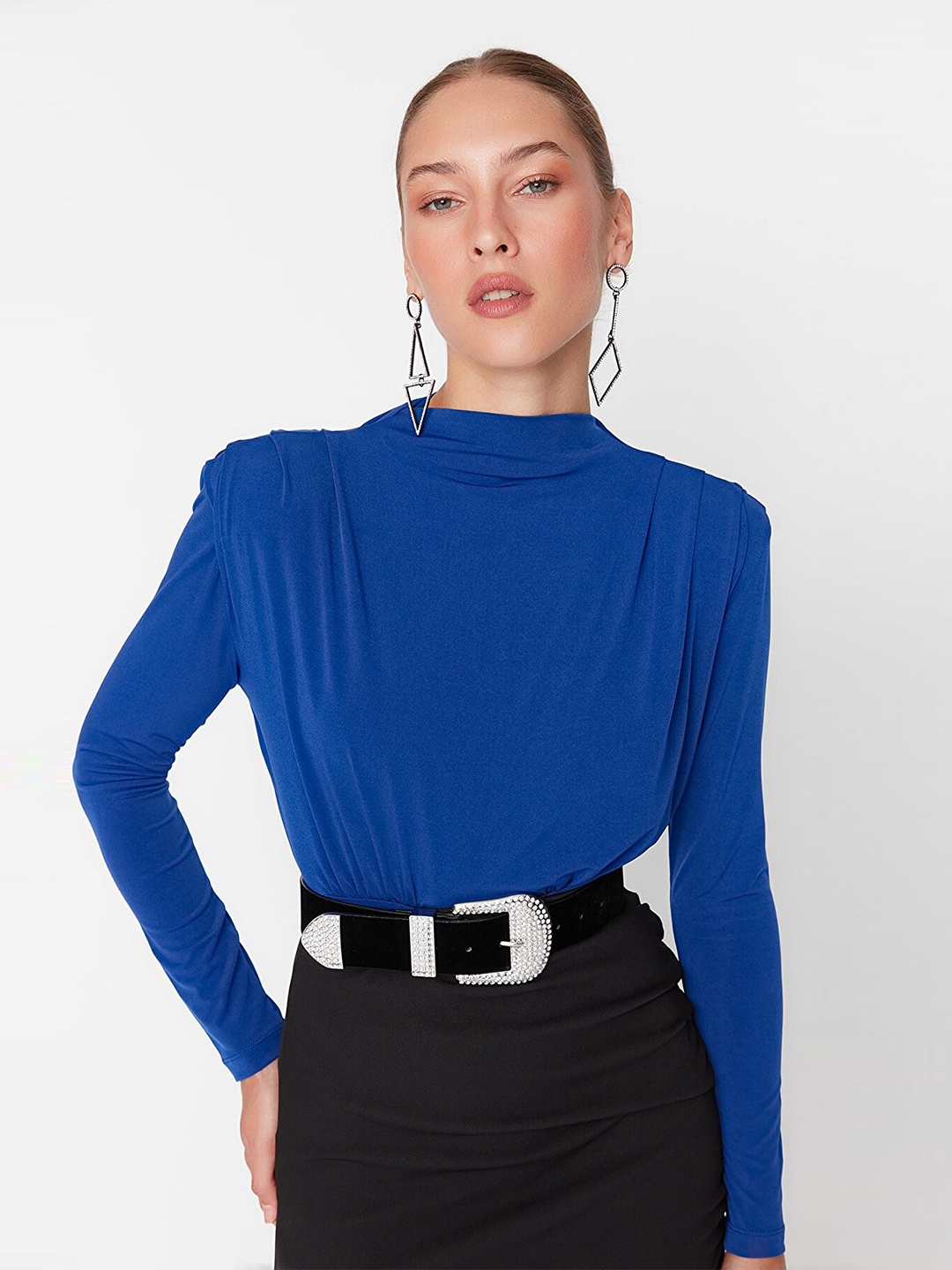 

Trendyol Women High Neck Top, Blue