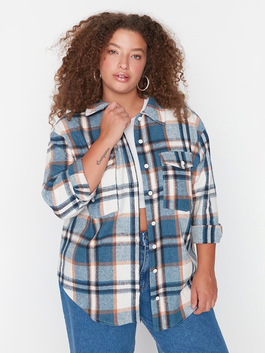 

Trendyol Women Tartan Checked Casual Shirt, Blue