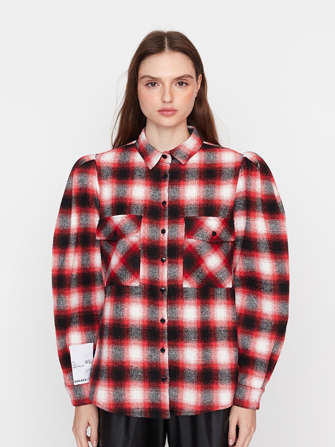 

Trendyol Women Tartan Checks Cotton Casual Shirt, White