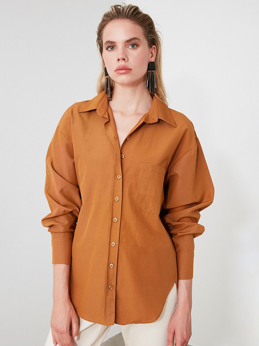 

Trendyol Women Cotton Casual Shirt, Camel brown