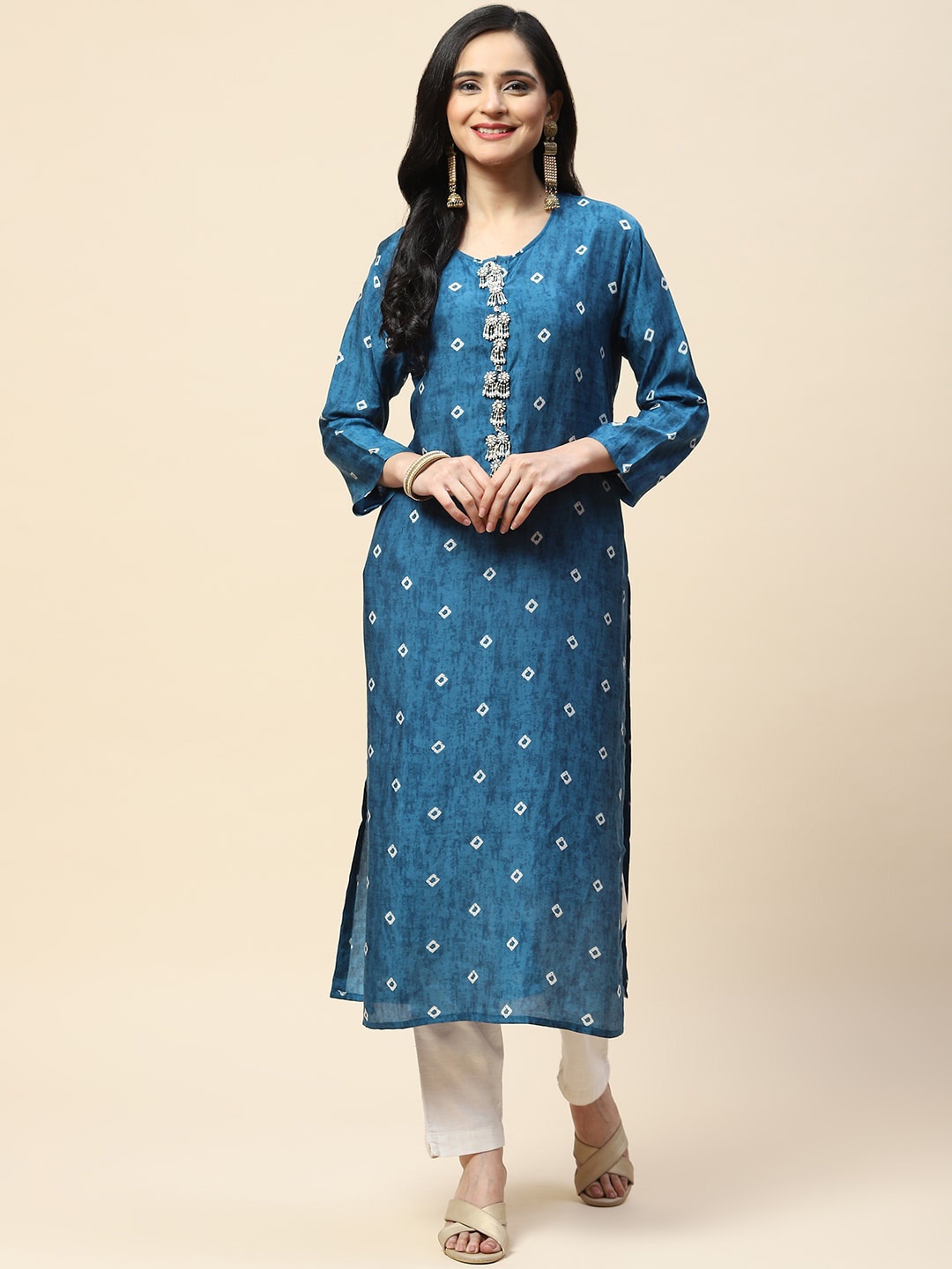 

Meena Bazaar Women Bandhani Dyed Kurta, Blue