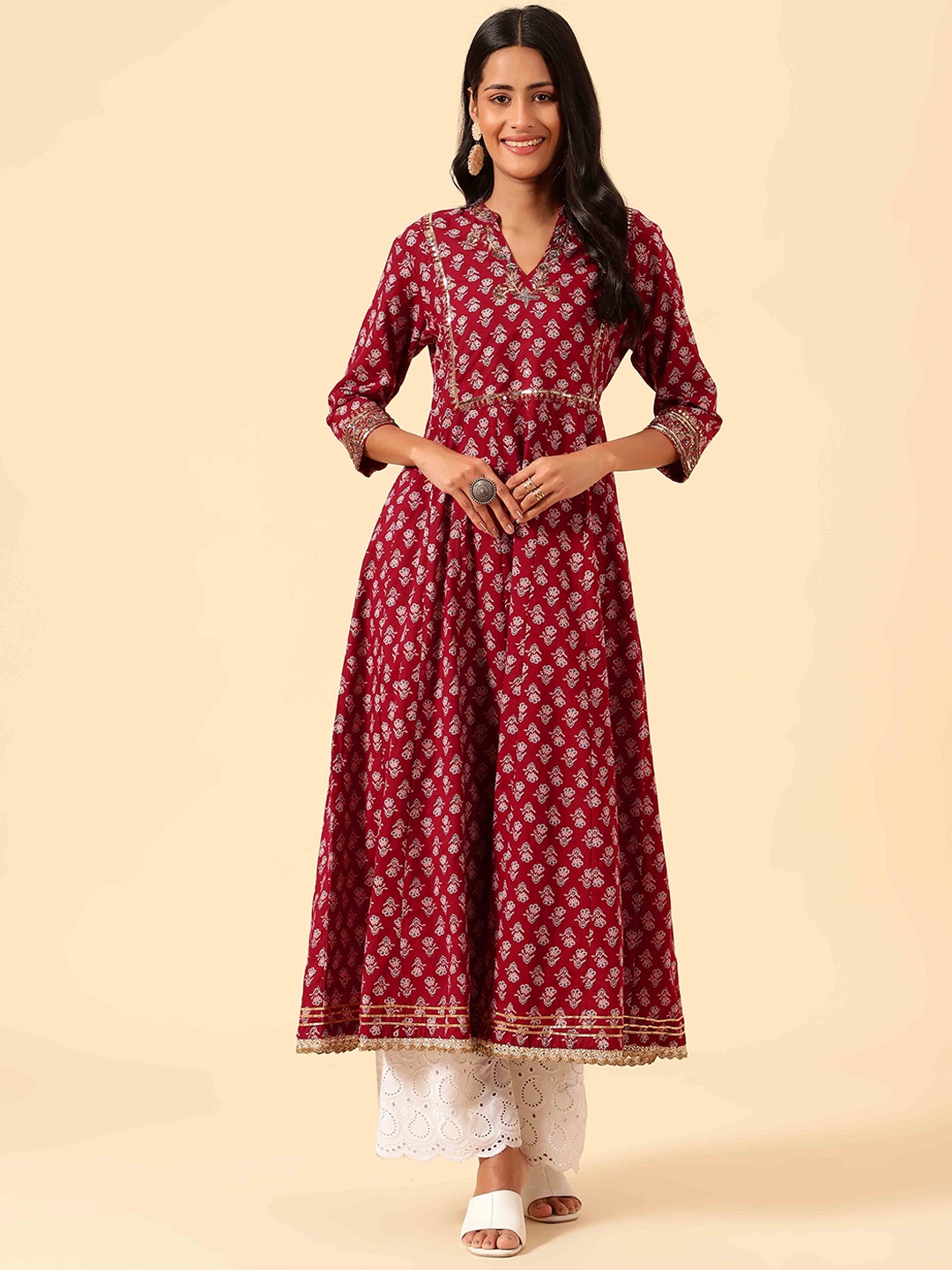 

Meena Bazaar Women Ethnic Motifs Printed Anarkali Kurta, Maroon