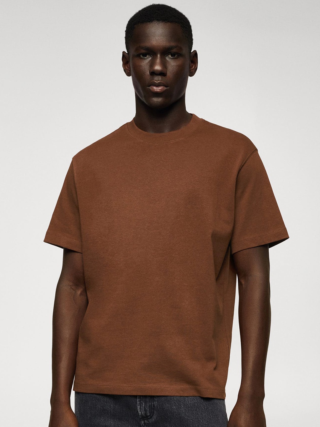 

MANGO MAN Drop-Shoulder Sleeves Cotton T-shirt, Rust