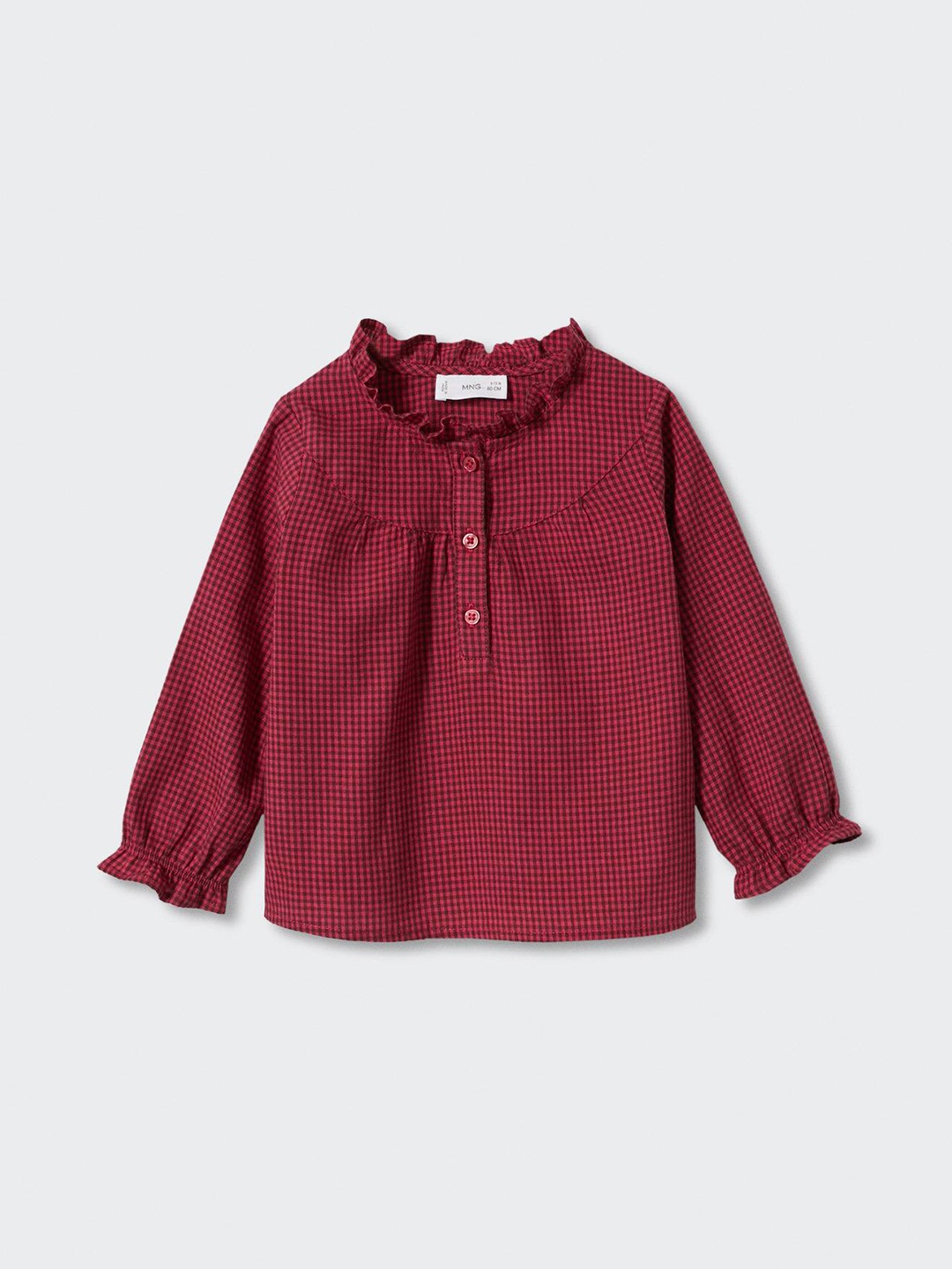 

Mango Kids Girls Checked Ruffle Detail Pure Cotton Sustainable Top, Pink