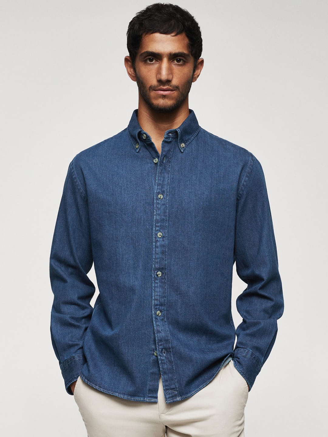 

MANGO MAN Slim Fit Denim Casual Shirt, Navy blue