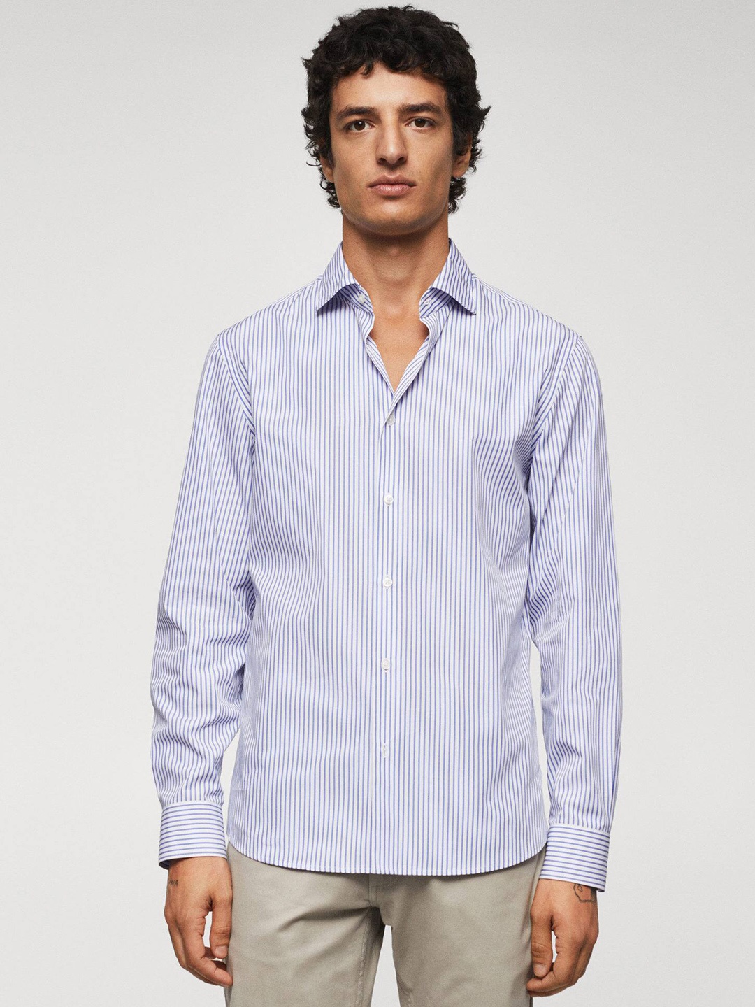 

MANGO MAN Opaque Striped Casual Shirt, White