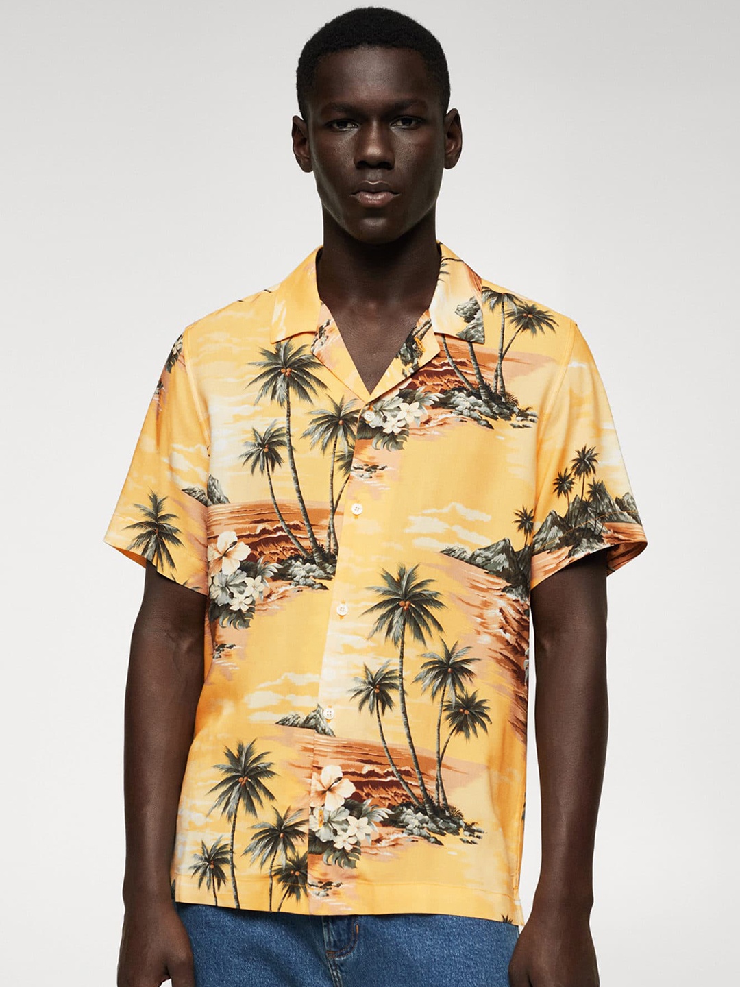 

MANGO MAN Tropical Printed Casual Shirt, Yellow