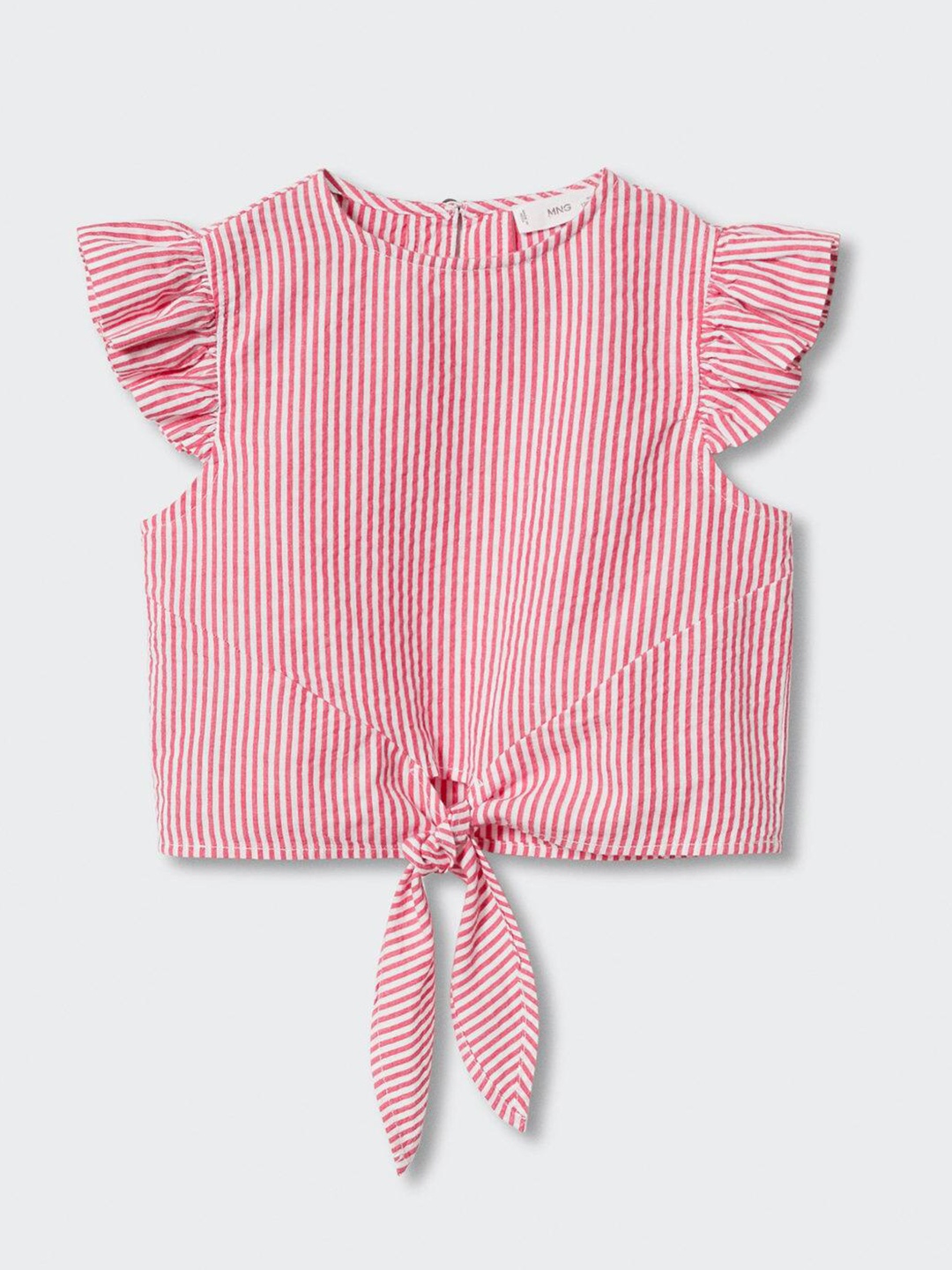 

Mango Kids Girls Pure Cotton Striped Cap Sleeves Top, Red