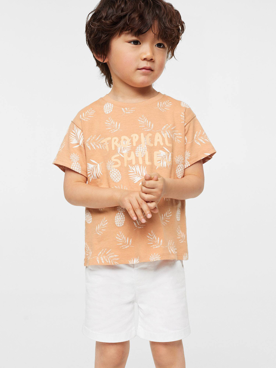 

Mango Kids Boys Conversational Print Pure Cotton Sustainable T-shirt, Orange