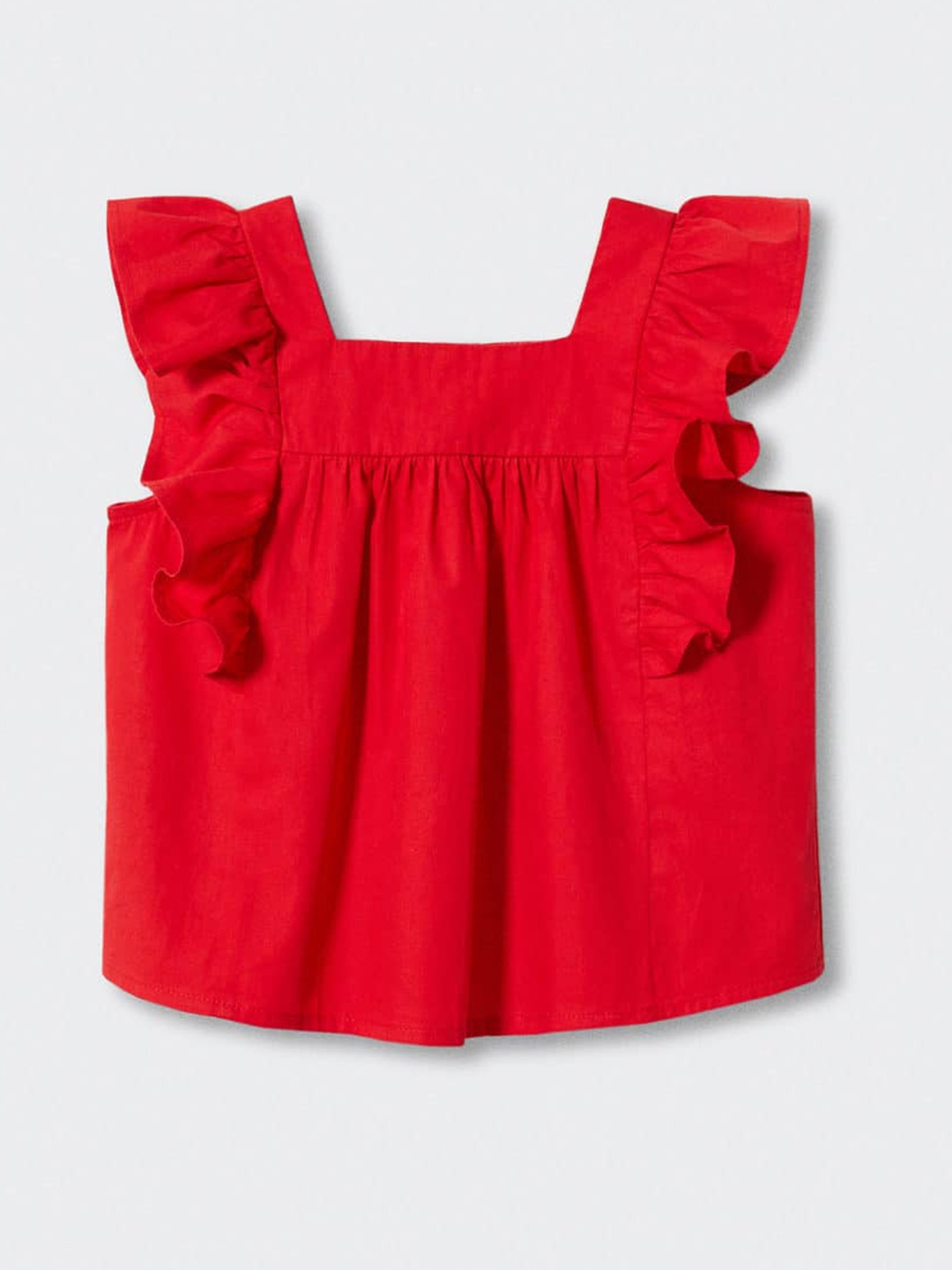 

Mango Kids Girls Pure Cotton Flutter Sleeves Top, Red