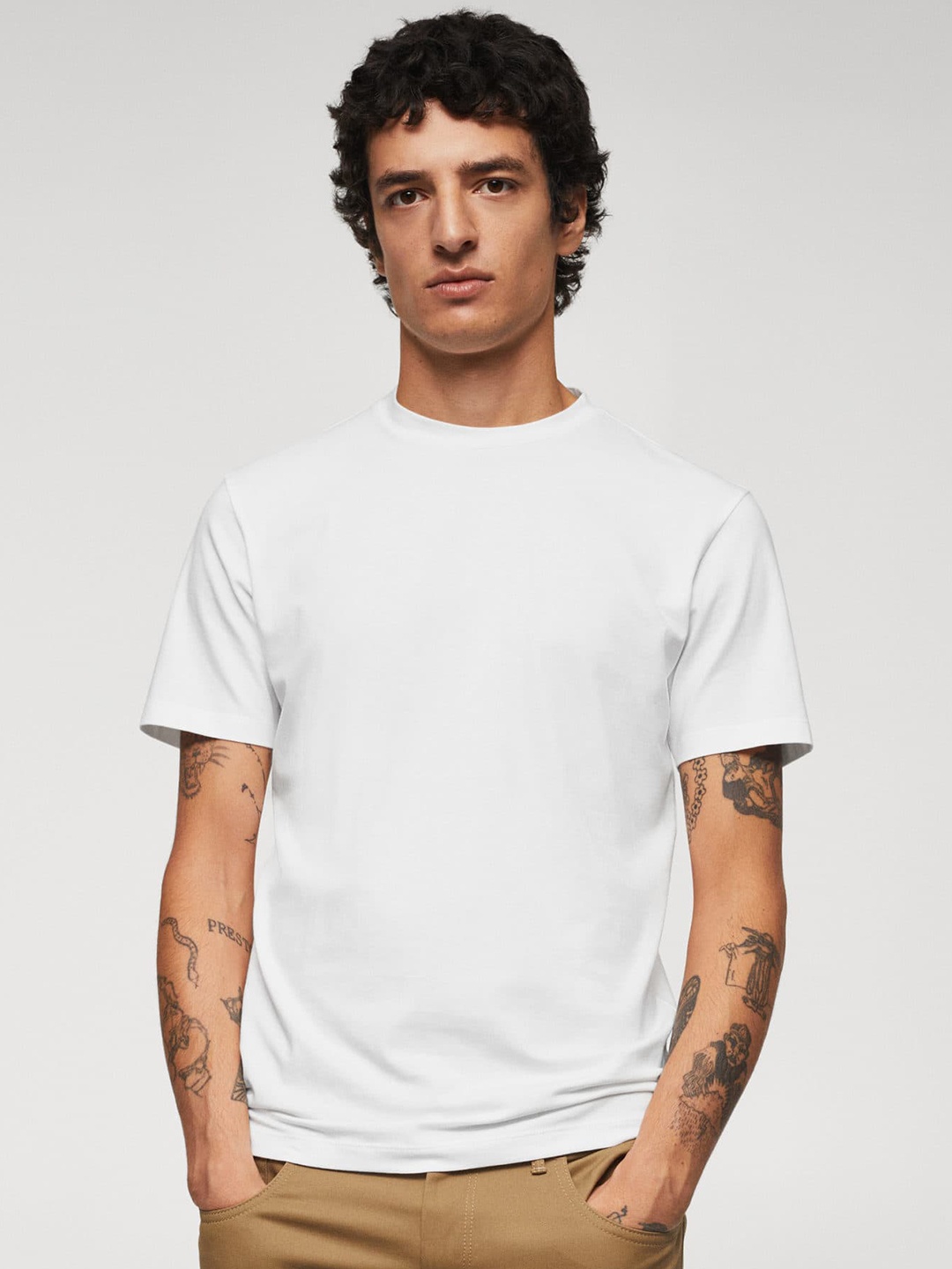 

MANGO MAN Solid T-shirt, White