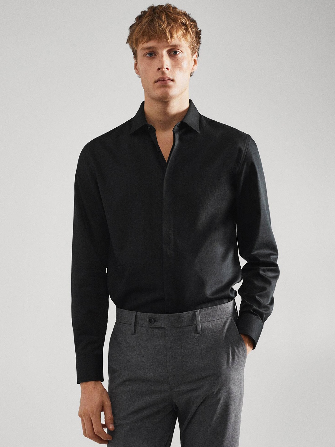 

MANGO MAN Pure Cotton Slim Fit Opaque Formal Shirt, Black