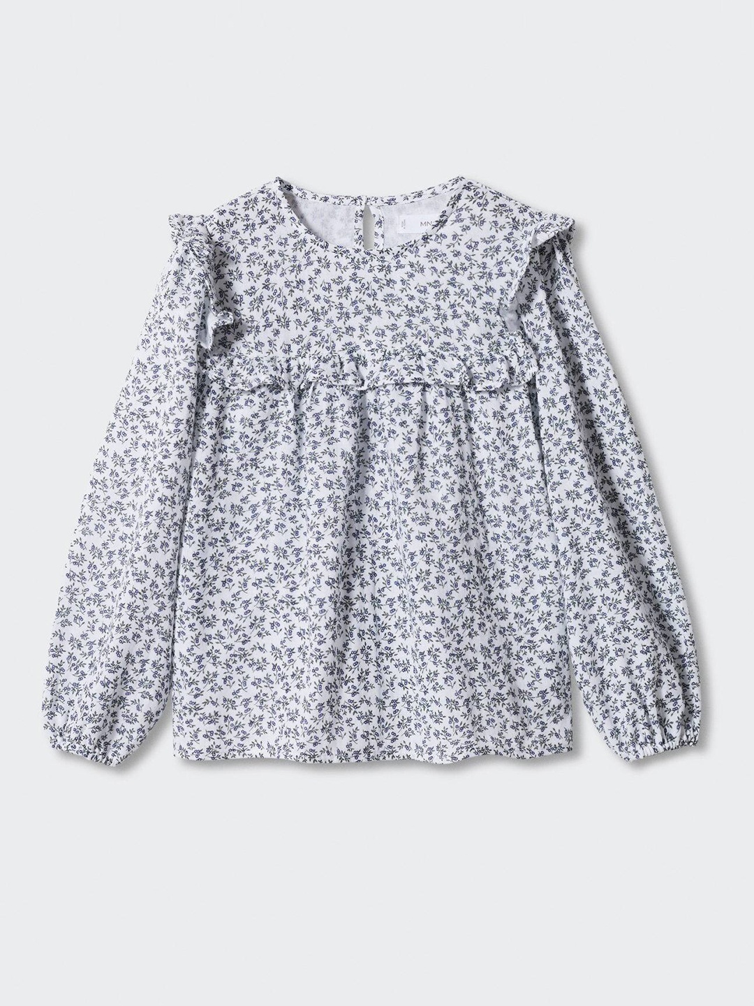 

Mango Kids Girls Pure Cotton Floral Print Puff Sleeve Ruffles Cotton Top, White