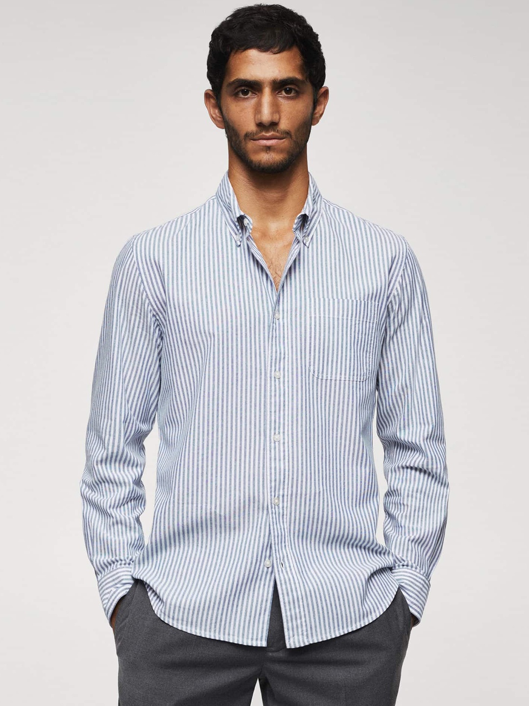 

MANGO MAN Sustainable Cotton Slim Fit Striped Casual Shirt, Blue