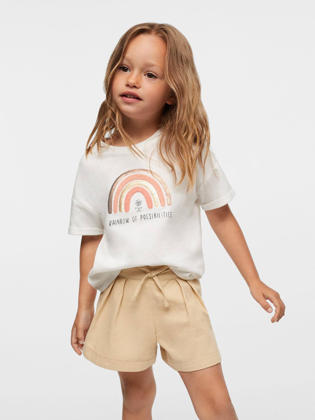

Mango Kids Girls Typography Print Sequinned Applique Detail Pure Cotton Sustainable Tshirt, White