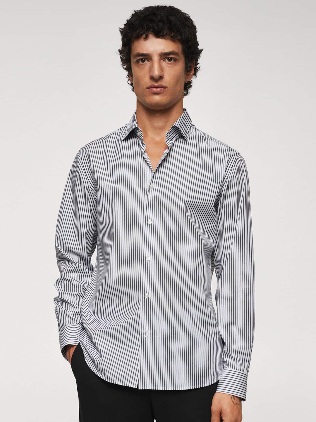 

MANGO MAN Sustainable Cotton Slim Fit Striped Casual Shirt, Blue