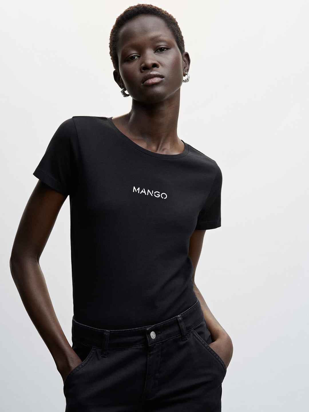

MANGO Sustainable Brand Logo Printed Pure Cotton T-shirt, Black