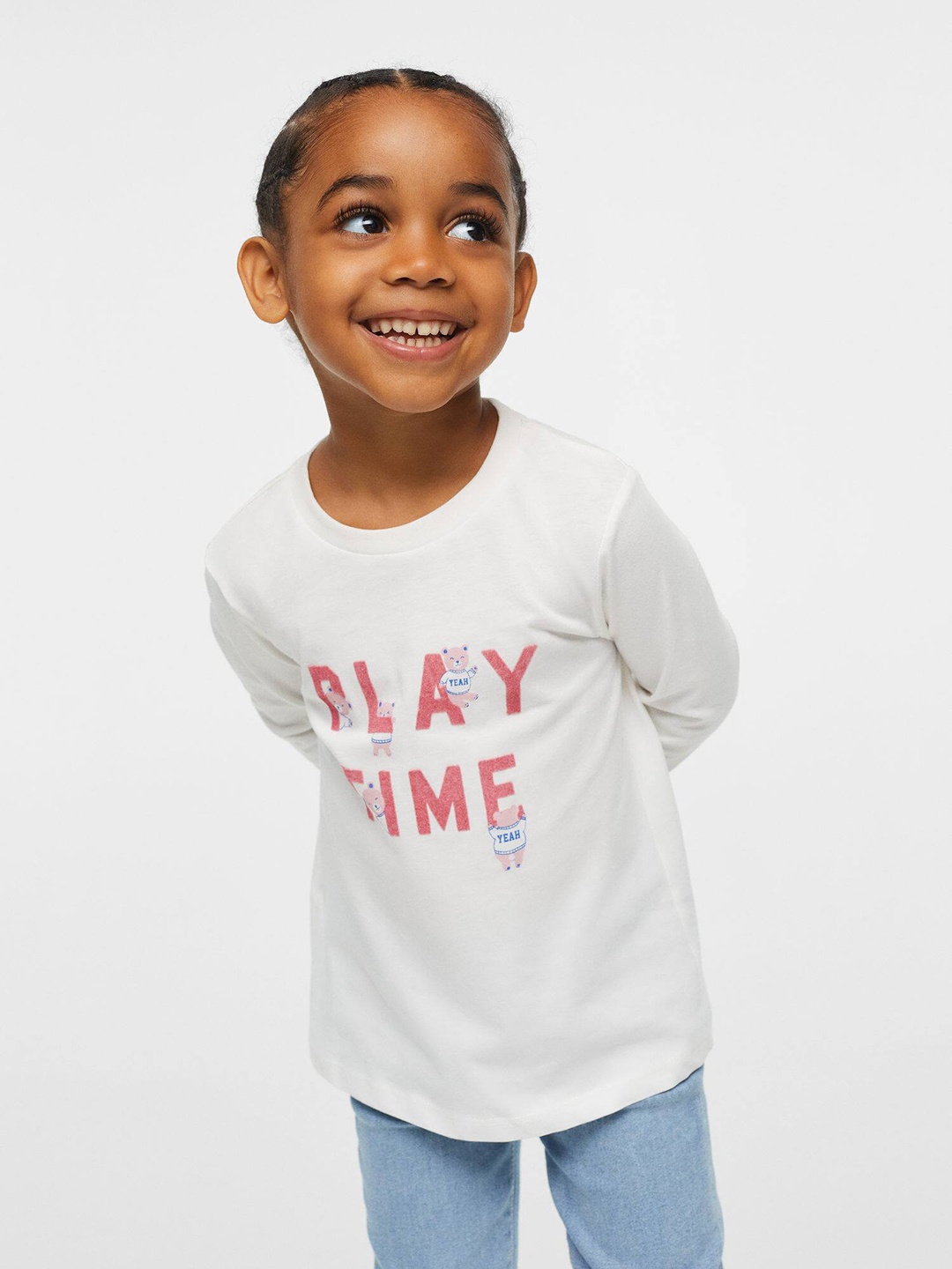 

Mango Kids Girls Typography Printed Pure Cotton Sustainable T-shirt, White
