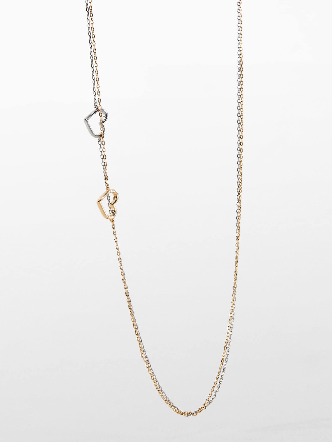 

MANGO Set of 2 Heart-Shaped Minimal Design Brass Necklaces, Silver