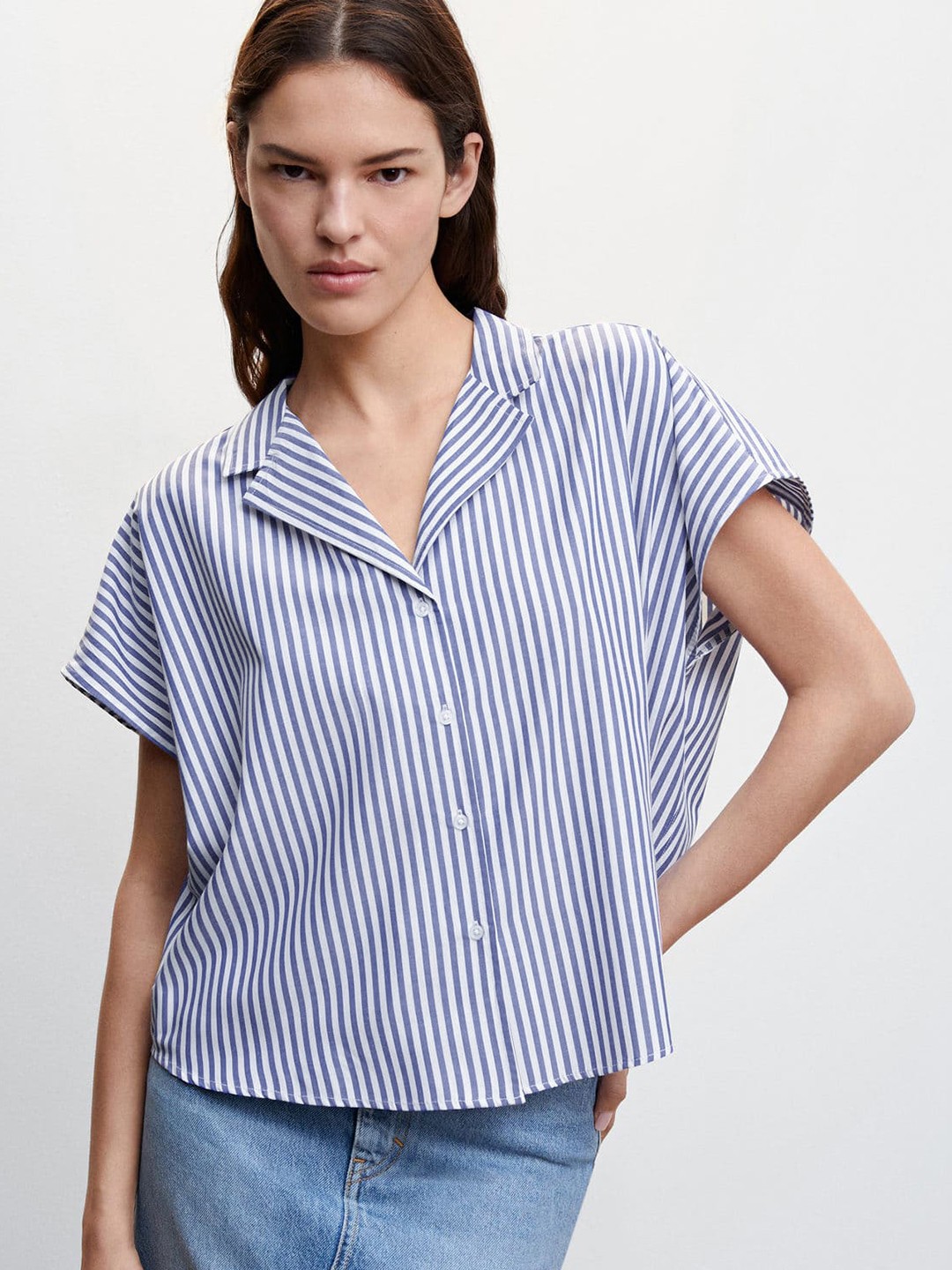 

MANGO Striped Extended Sleeves Casual Shirt, Blue