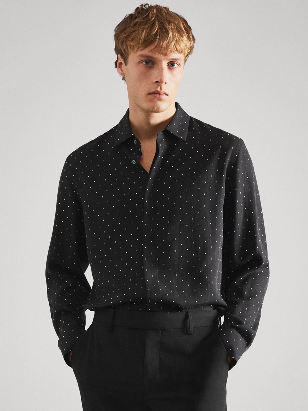 

MANGO MAN Lyocell Printed Semiformal Shirt, Black