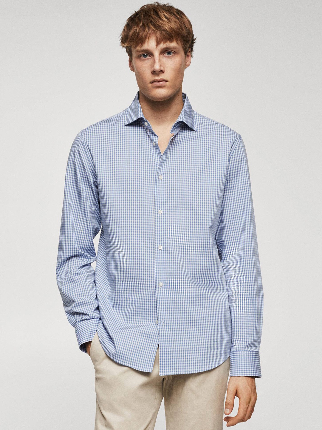 

MANGO MAN Gingham Checked Casual Shirt, White