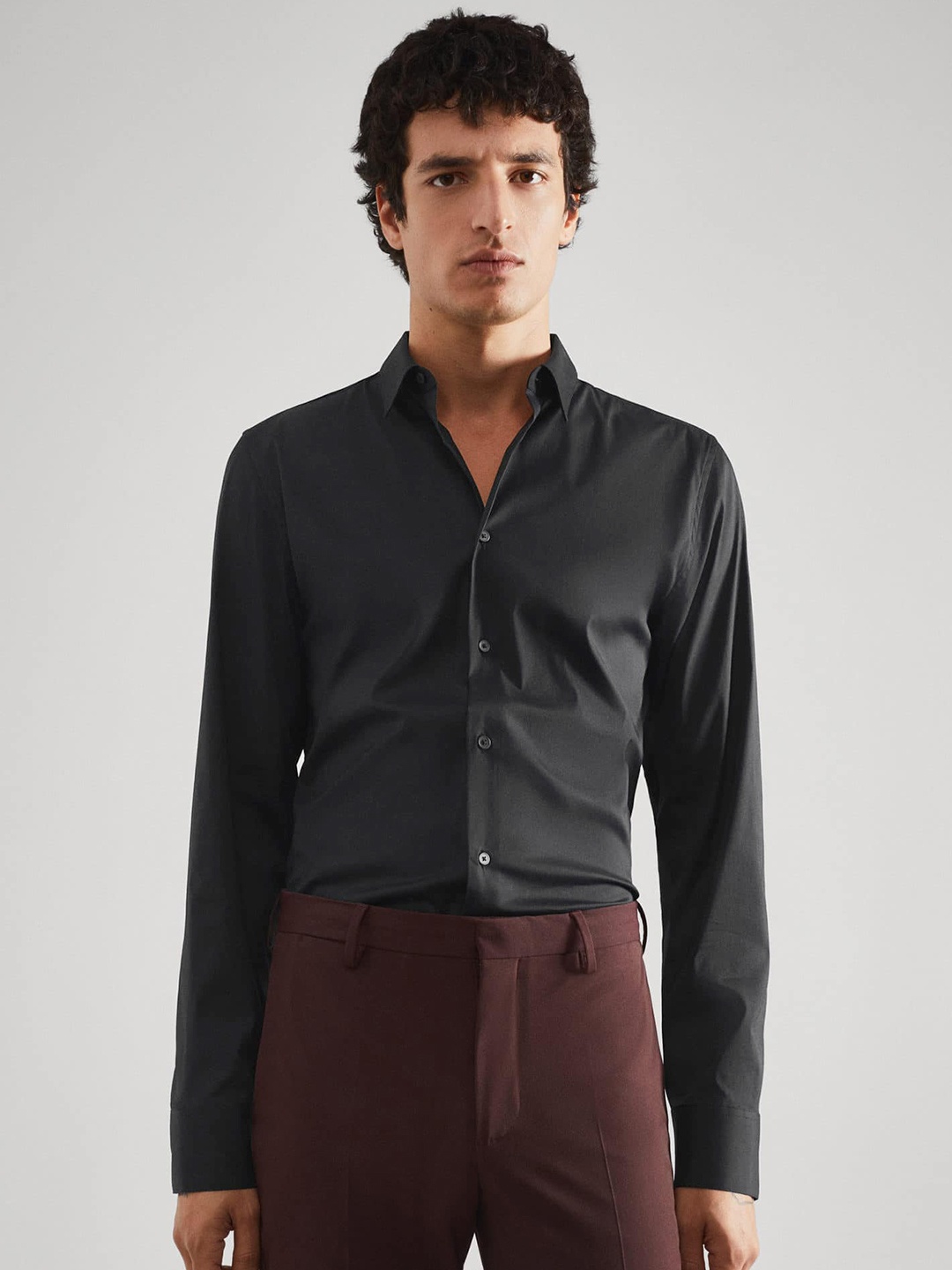 

MANGO MAN Solid Super Slim Fit Sustainable Smart Casual Shirt, Black