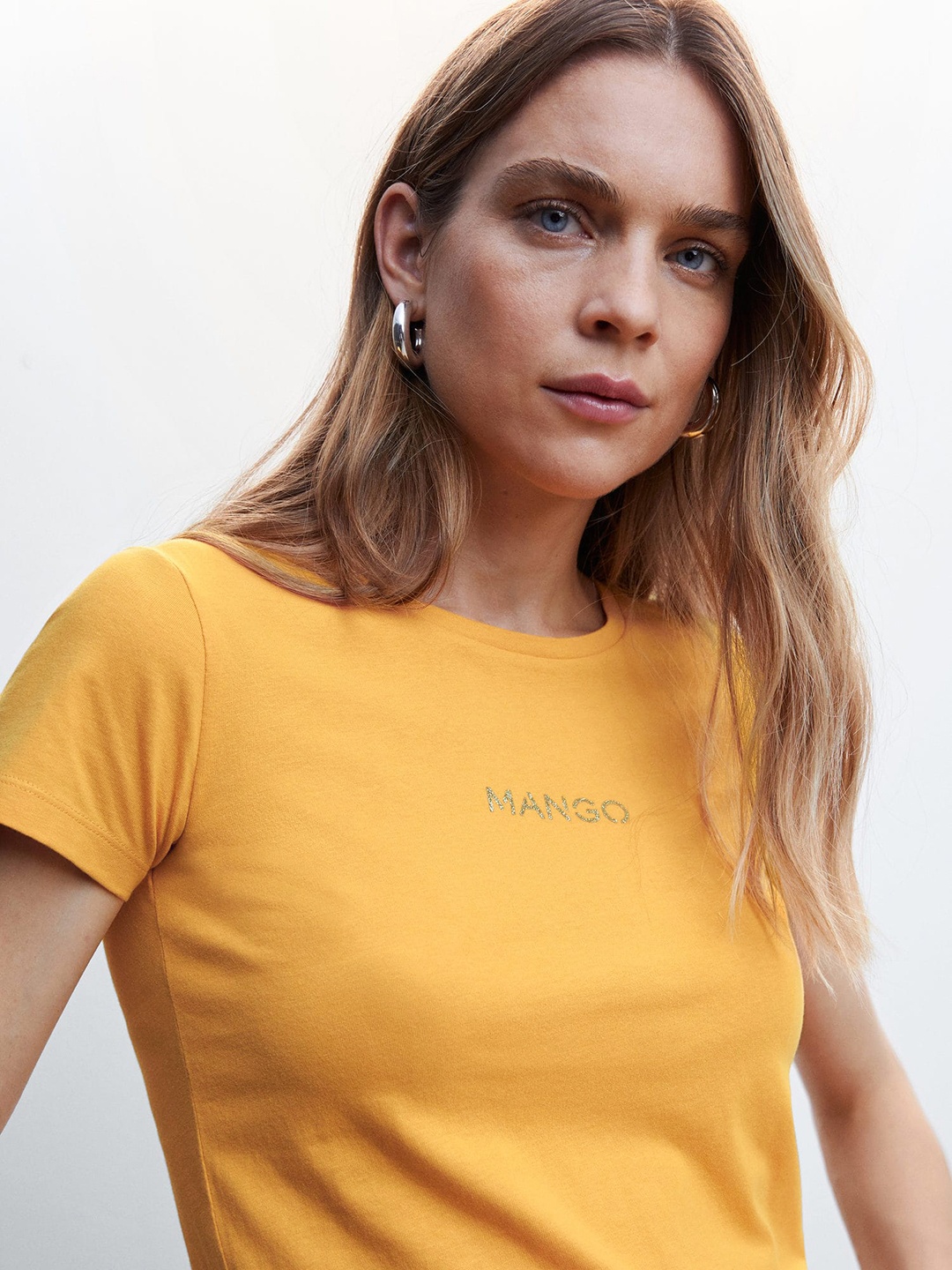 

MANGO Sustainable Brand Logo Pure Cotton T-shirt, Yellow