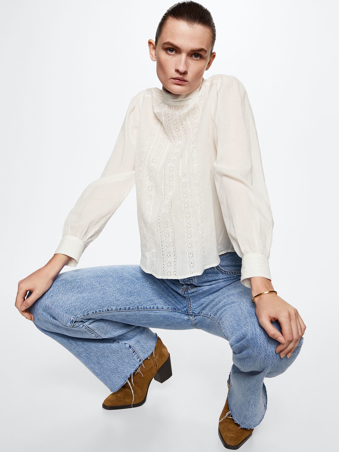 

MANGO Sustainable Schiffli Top, White