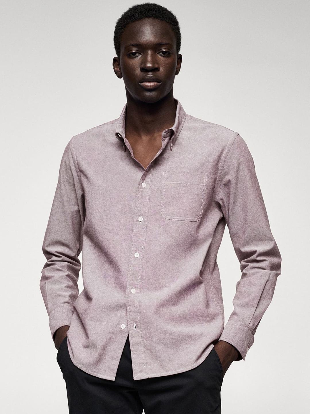 

MANGO MAN Pure Cotton Solid Casual Shirt, Maroon