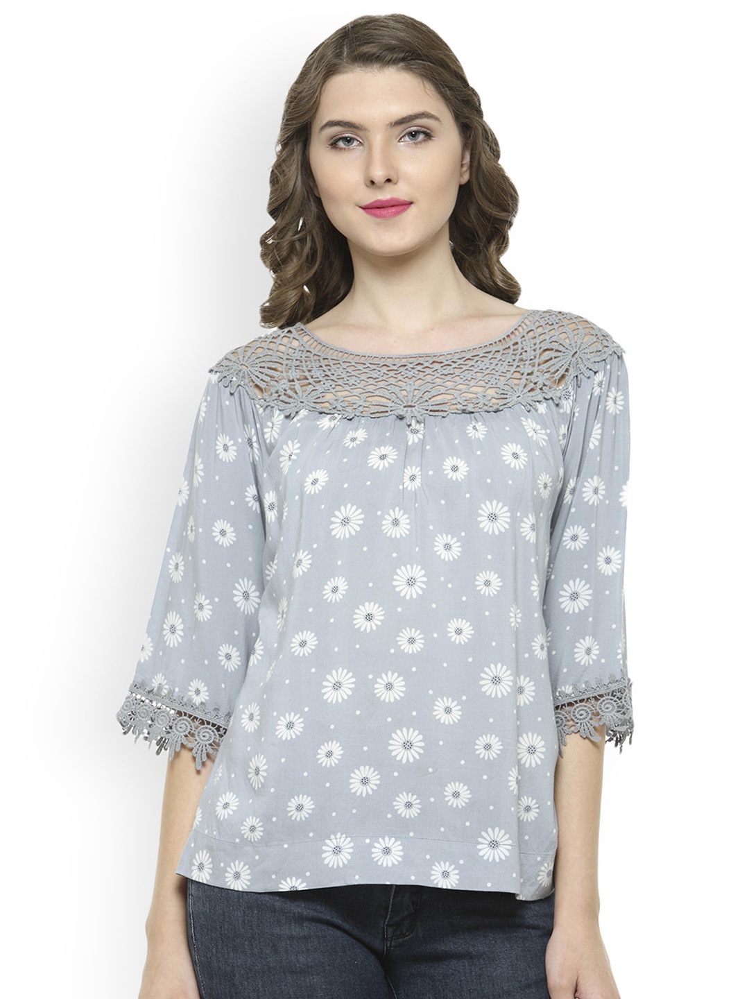 

Gipsy Women Blue Floral Print Top