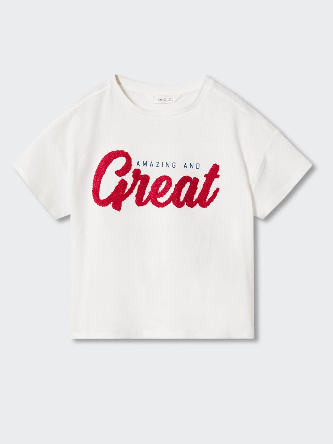 

Mango Kids Girls Pure Cotton Typography Print Applique T-shirt, White