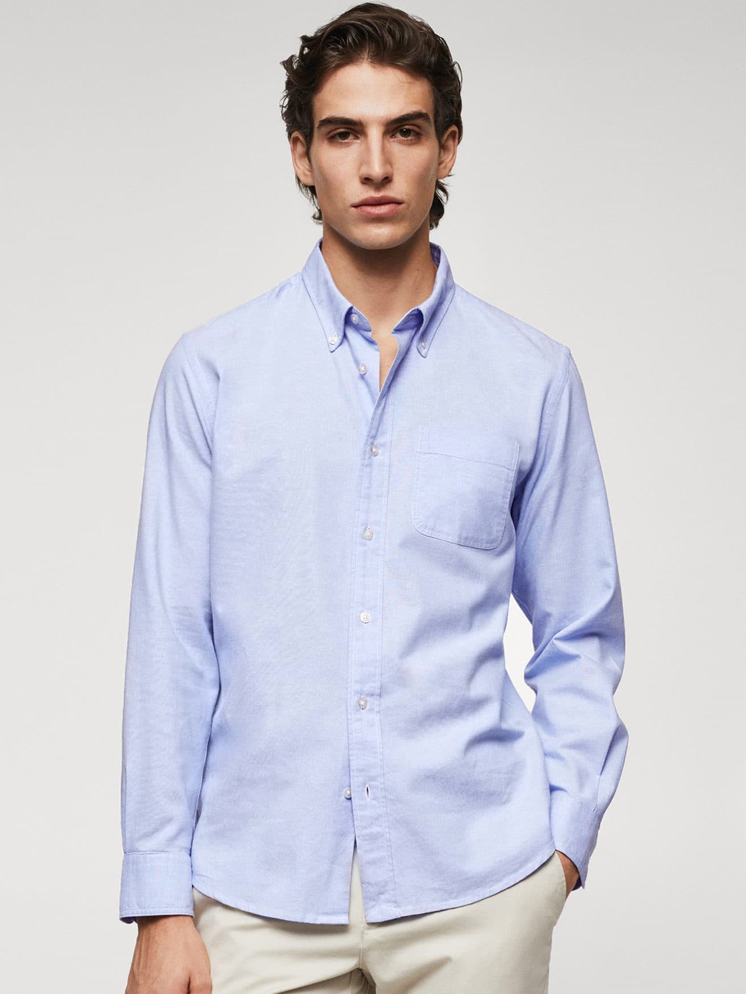

MANGO MAN Cotton Oxford Regular Fit Casual Shirt, Blue