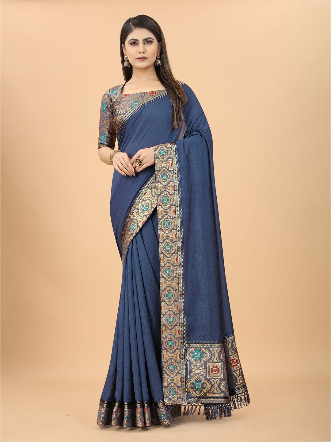 

KALINI Silk Maheshwari Saree, Grey