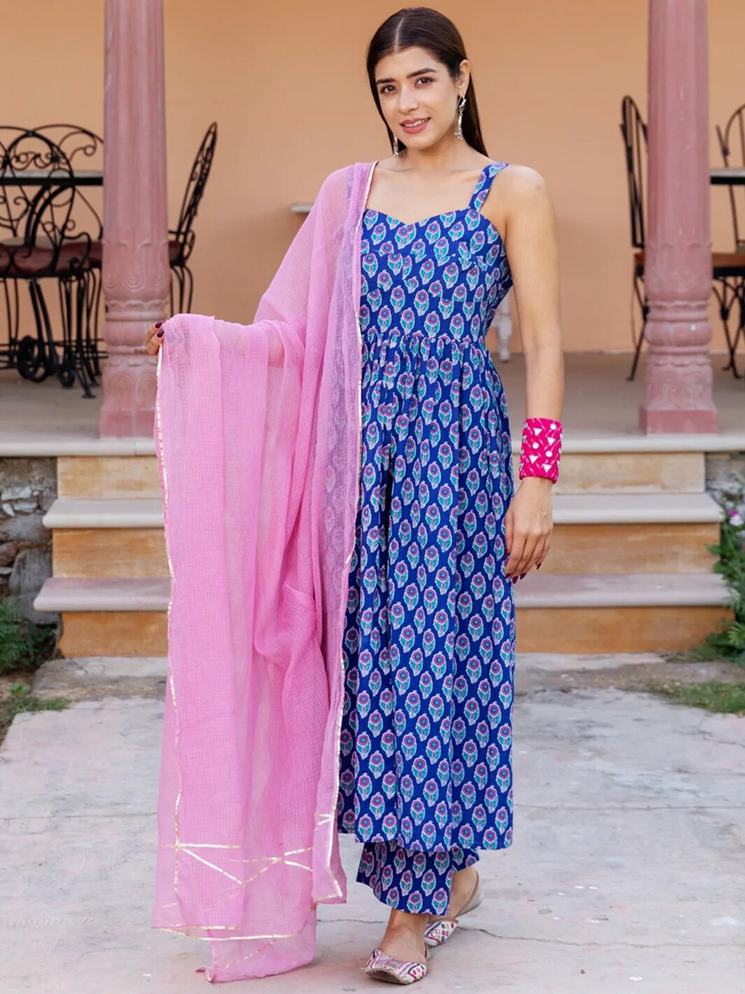 

Ambraee Ethnic Motifs Printed Pleated Kurta with Trousers & With Dupatta, Violet