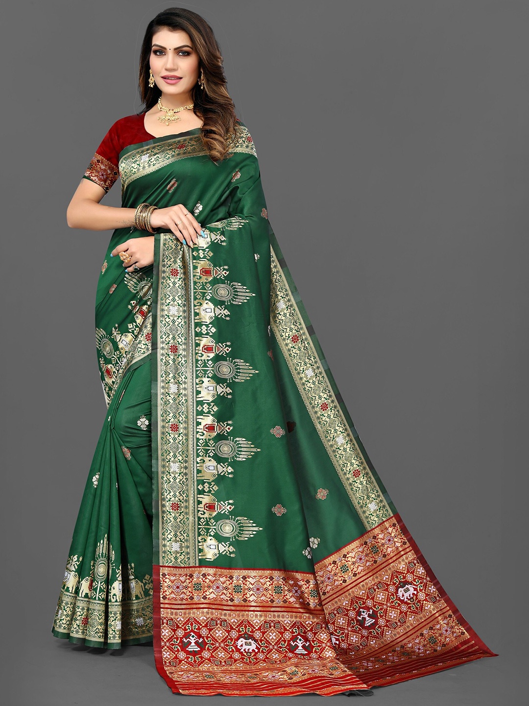 

Mitera Woven Design Zari Patola Saree, Green