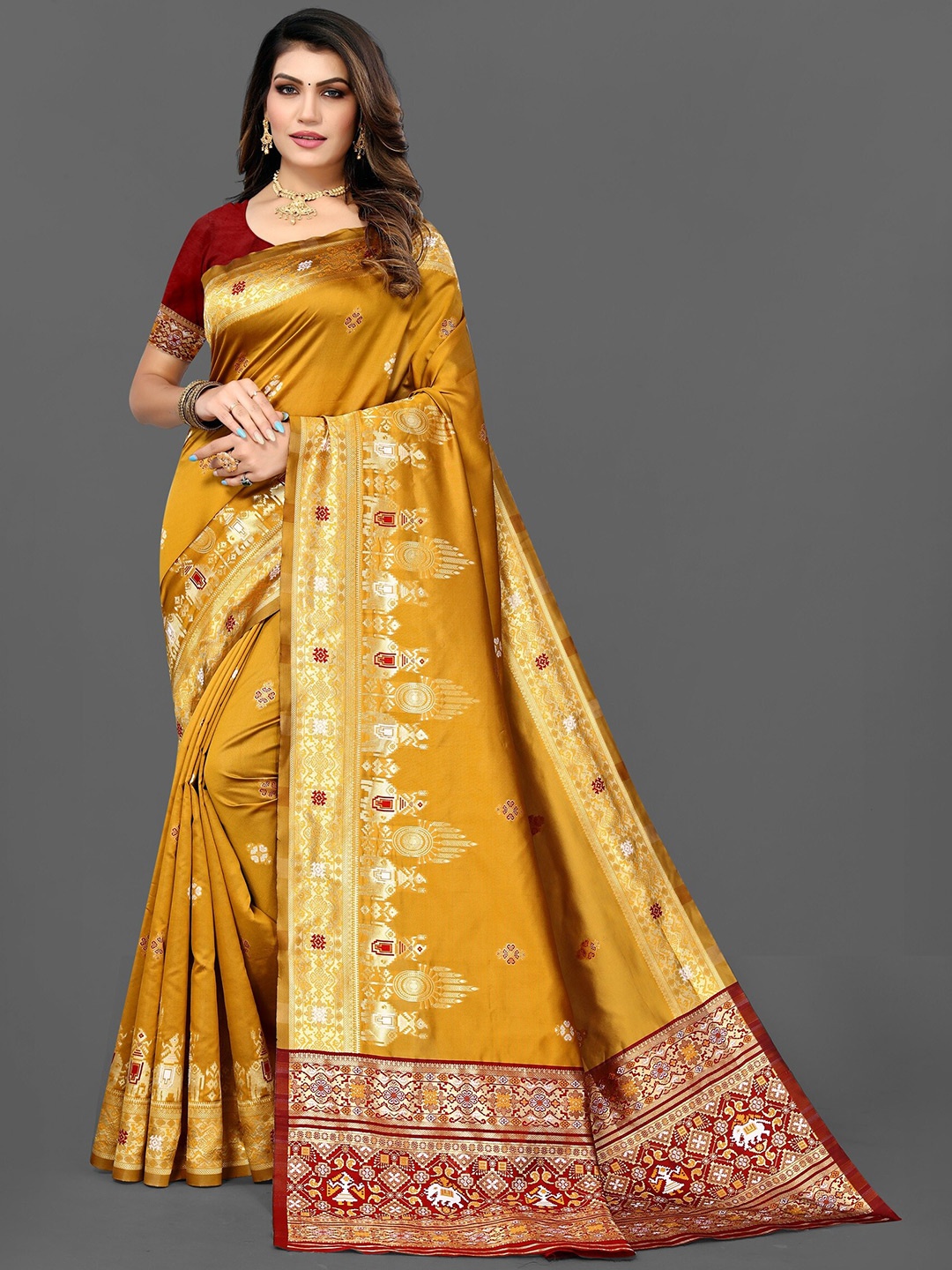 

Mitera Woven Design Zari Patola Saree, Mustard