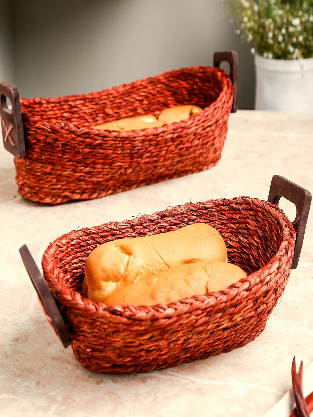 

Unravel India Set of 2 Bread Basket, Brown