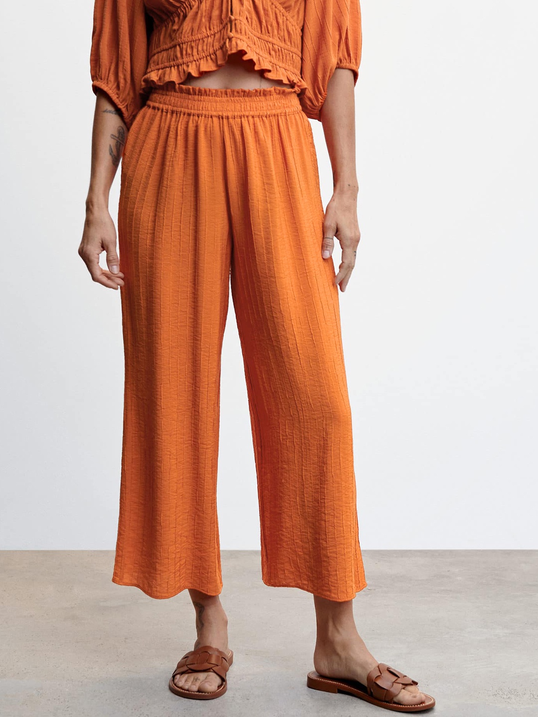 

MANGO Women Straight Pleated Culottes, Rust
